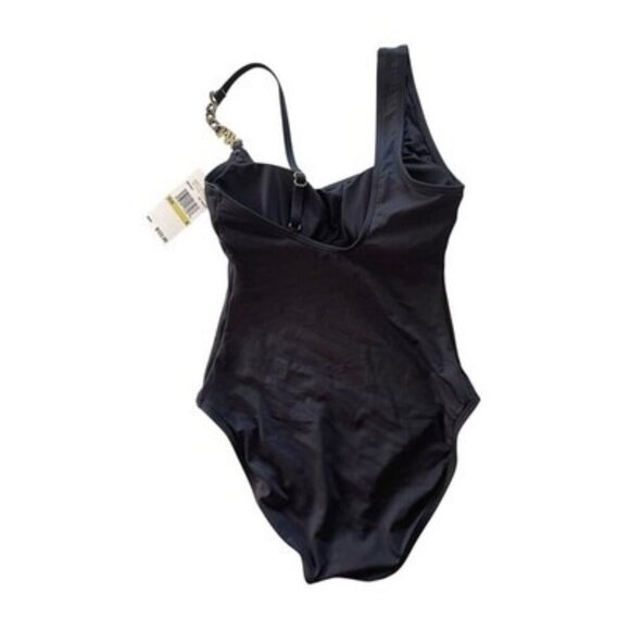 Michael Kors Logo Chain Scoopneck One Piece Black Swimsuit Size 4 $122 NWT - Picture 2 of 5